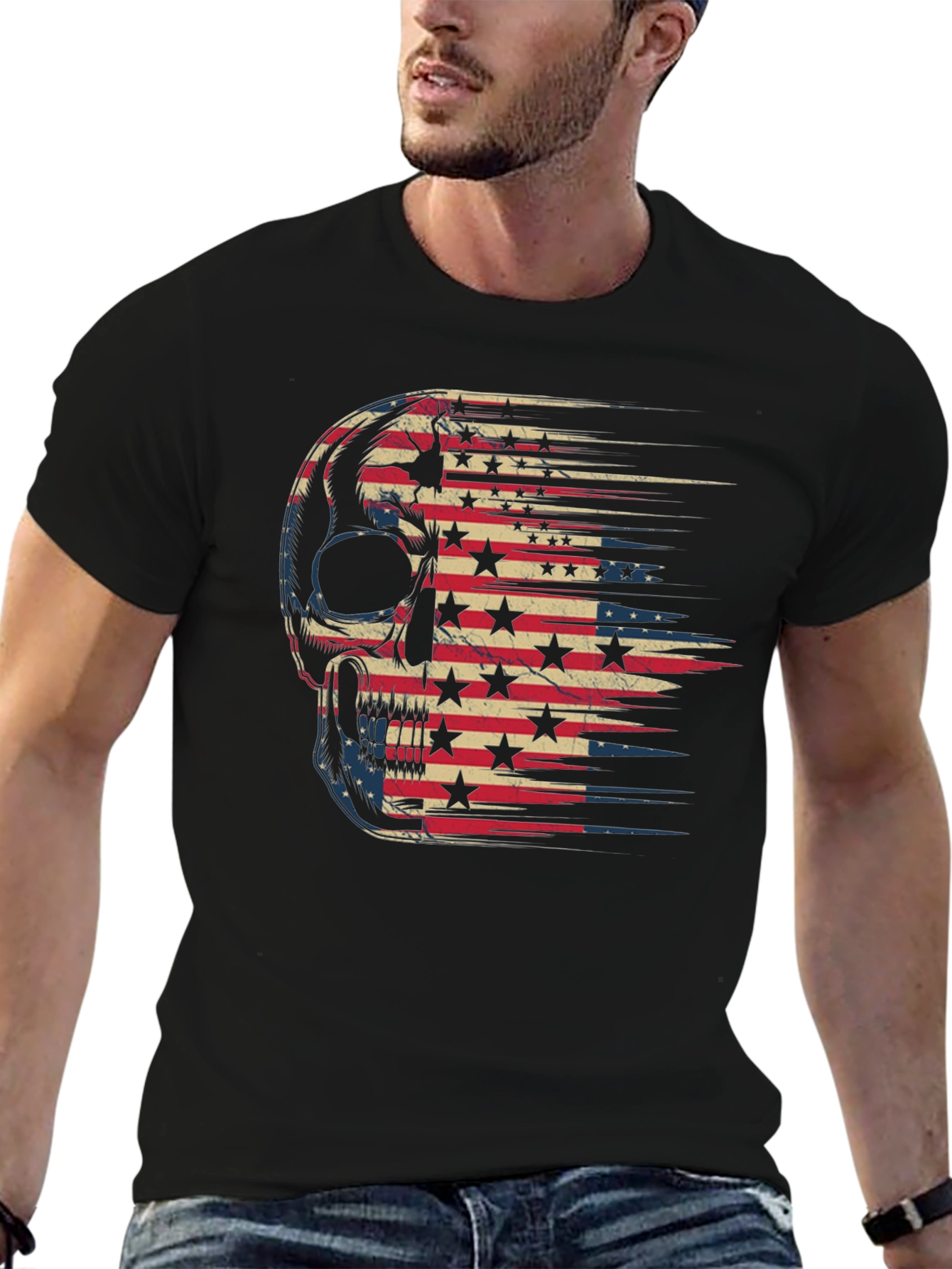 American Flag Skull Graphic T-Shirt