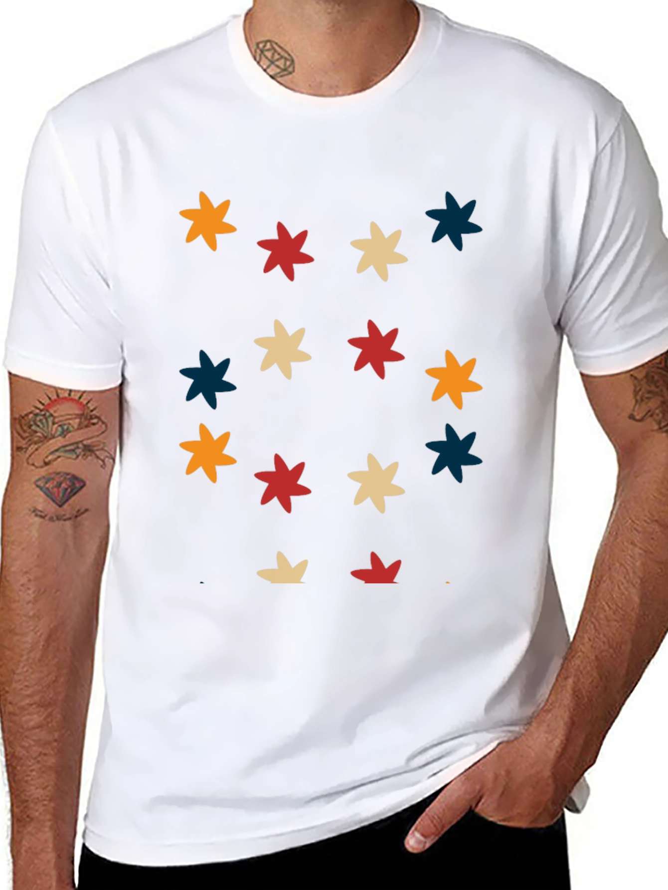 Retro Starburst Pattern Black T-Shirt