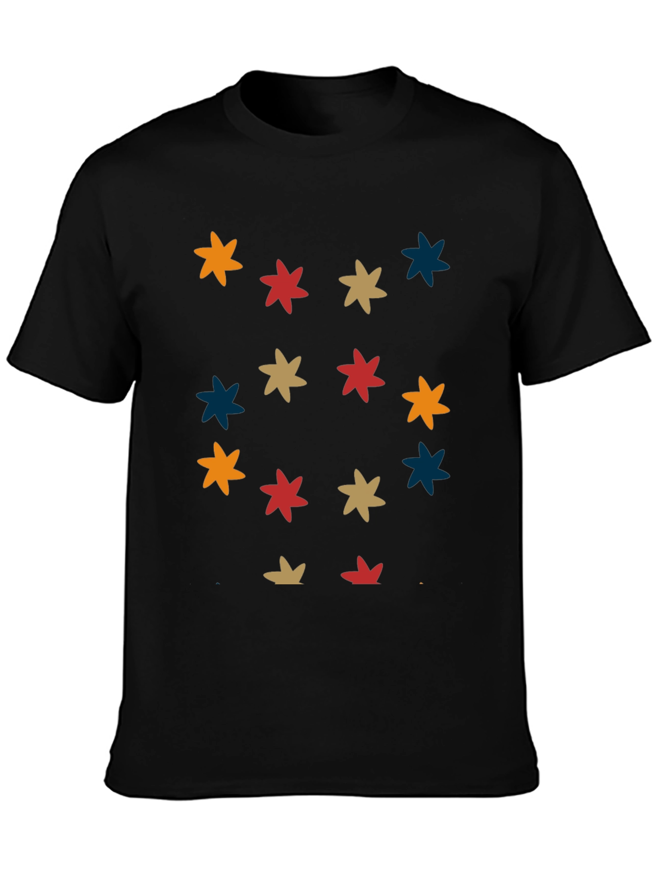 Retro Starburst Pattern Black T-Shirt