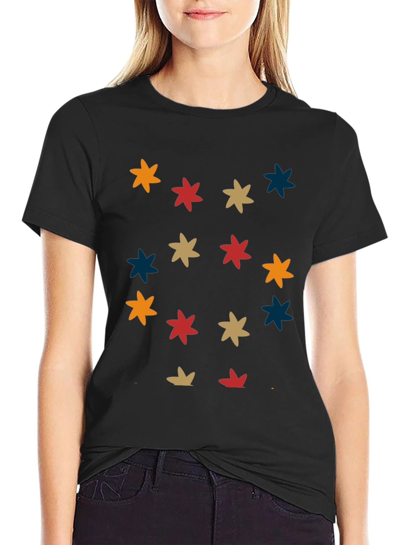 Retro Starburst Pattern Black T-Shirt