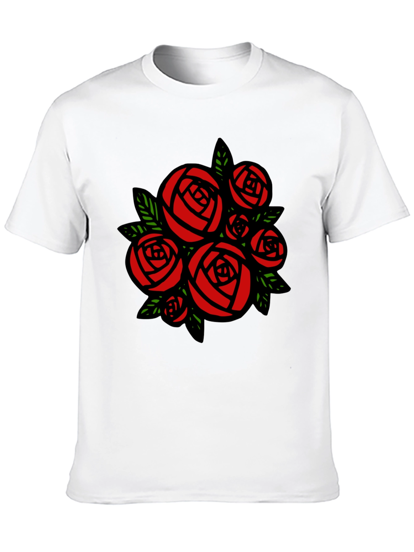 Black T-shirt with Red Roses Graphic Print