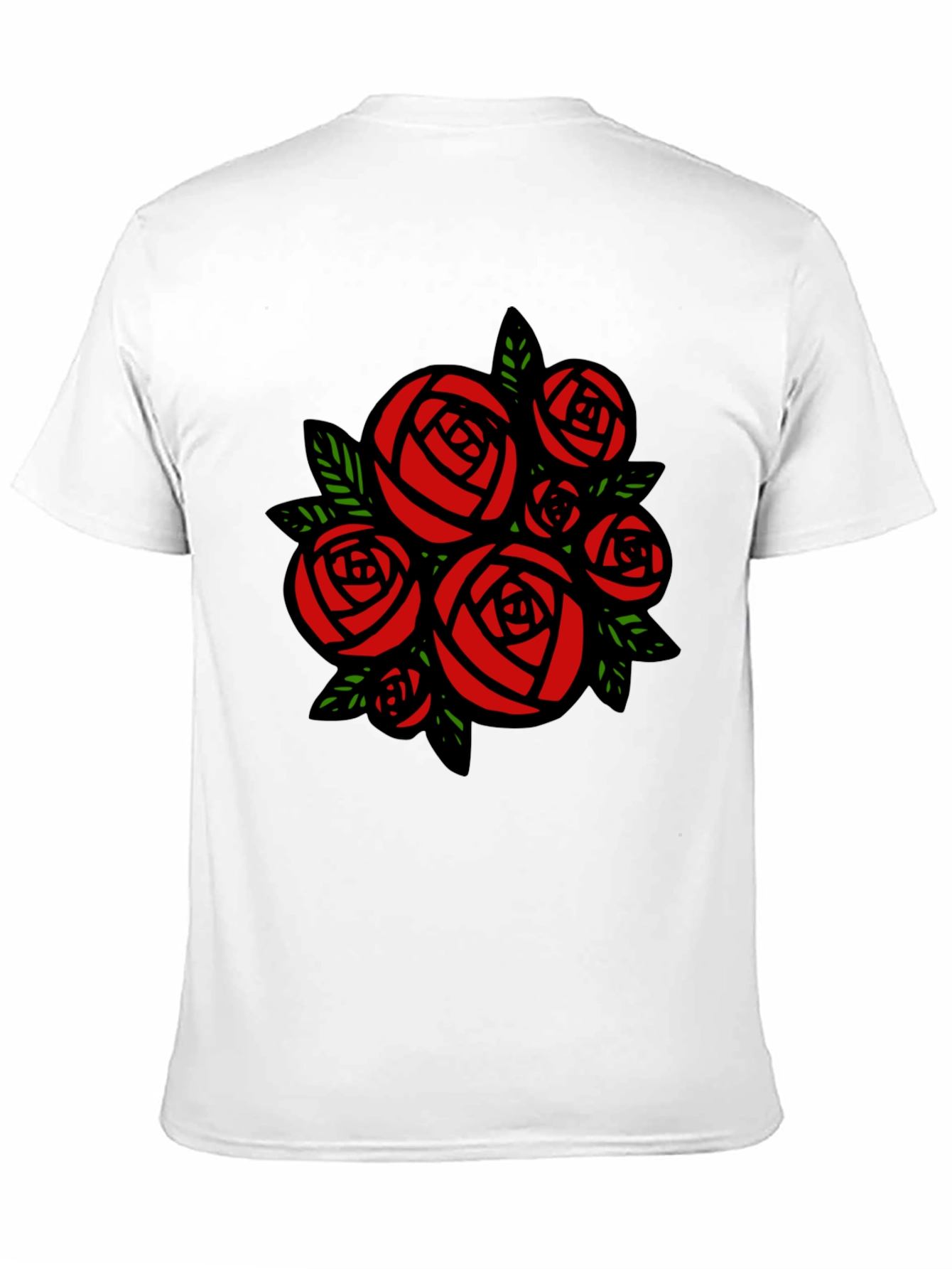 Black T-shirt with Red Roses Graphic Print