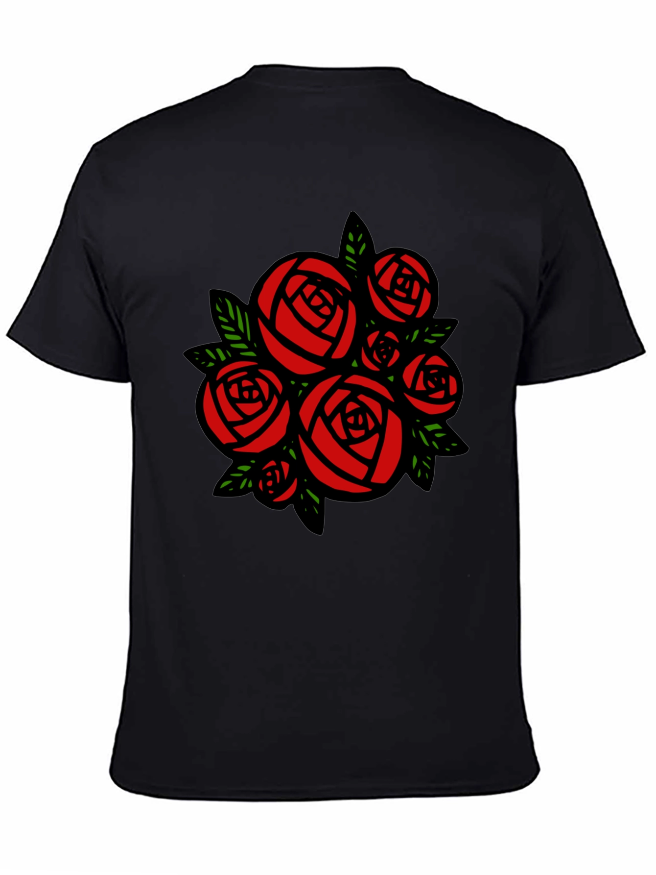 Black T-shirt with Red Roses Graphic Print
