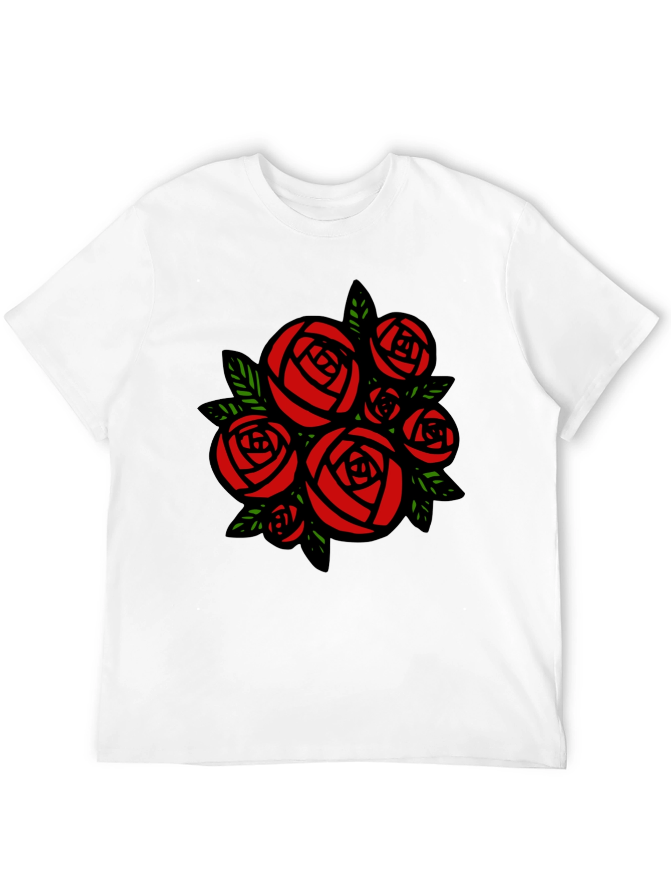 Black T-shirt with Red Roses Graphic Print