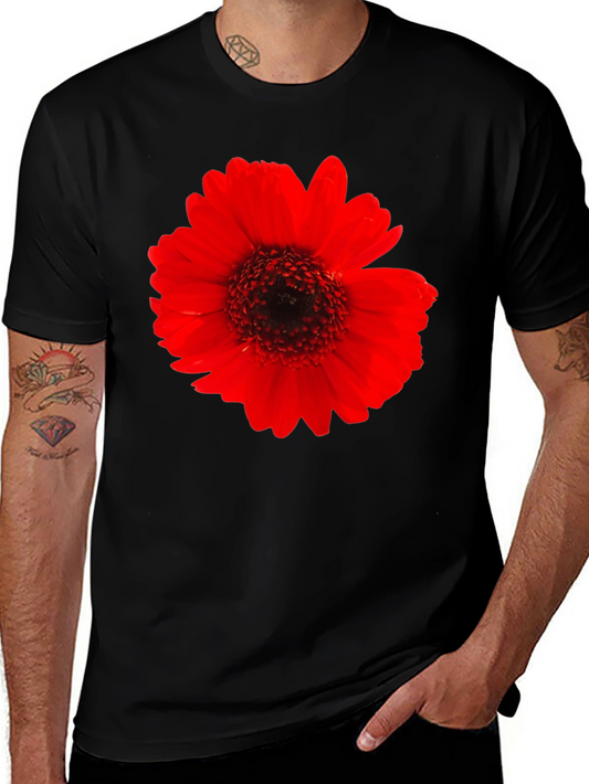 Bold Red Flower Graphic Black T-Shirt