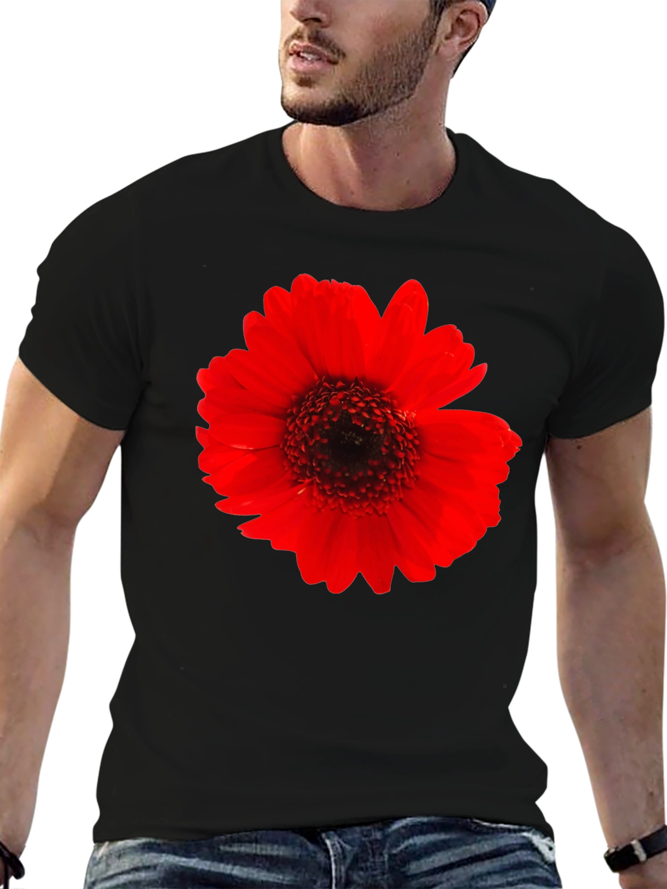 Bold Red Flower Graphic Black T-Shirt