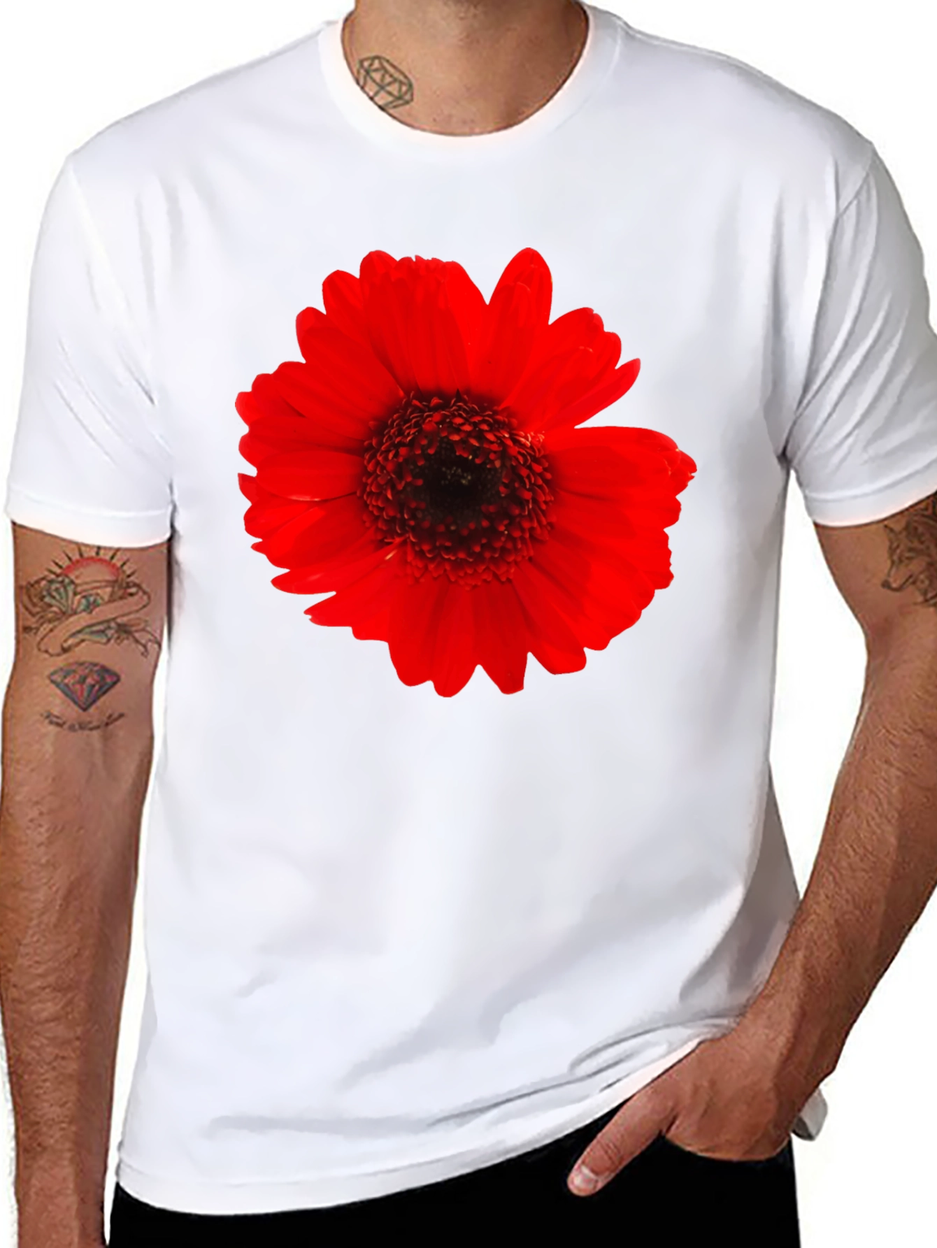 Bold Red Flower Graphic Black T-Shirt