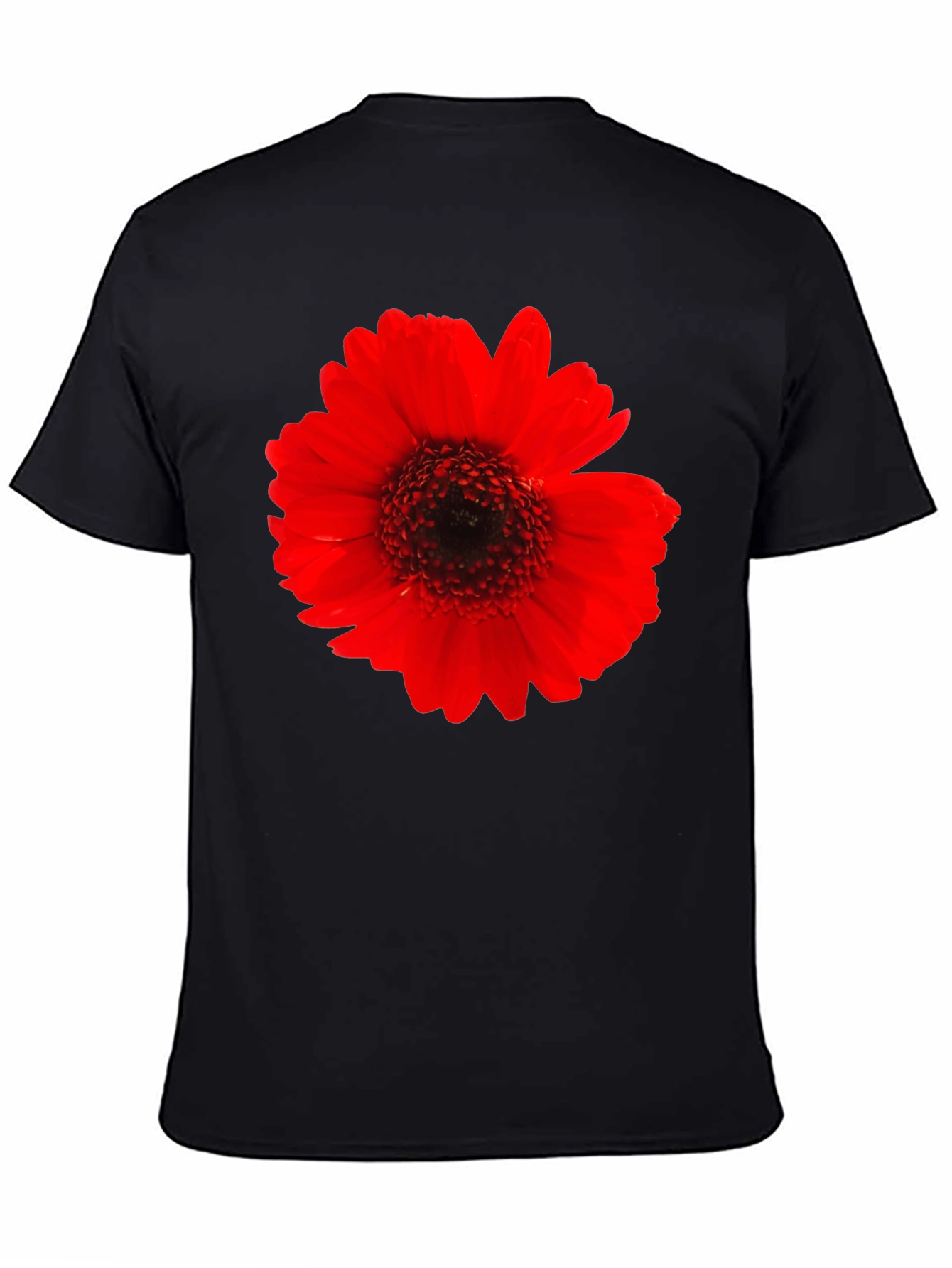 Bold Red Flower Graphic Black T-Shirt