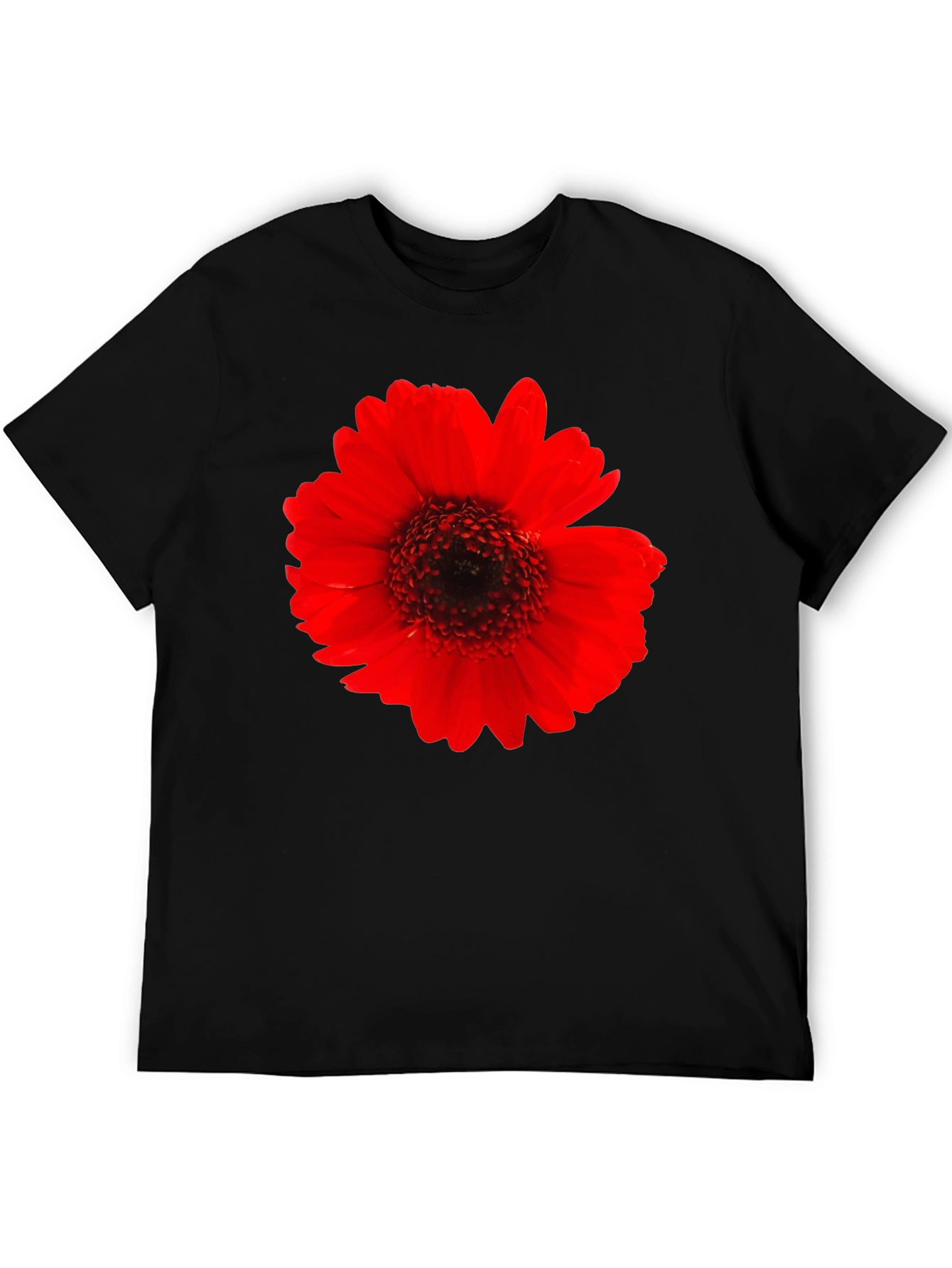 Bold Red Flower Graphic Black T-Shirt