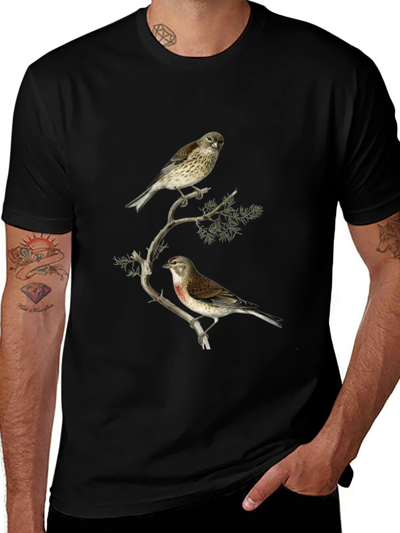 Birds on Branch Graphic Tee - Black
