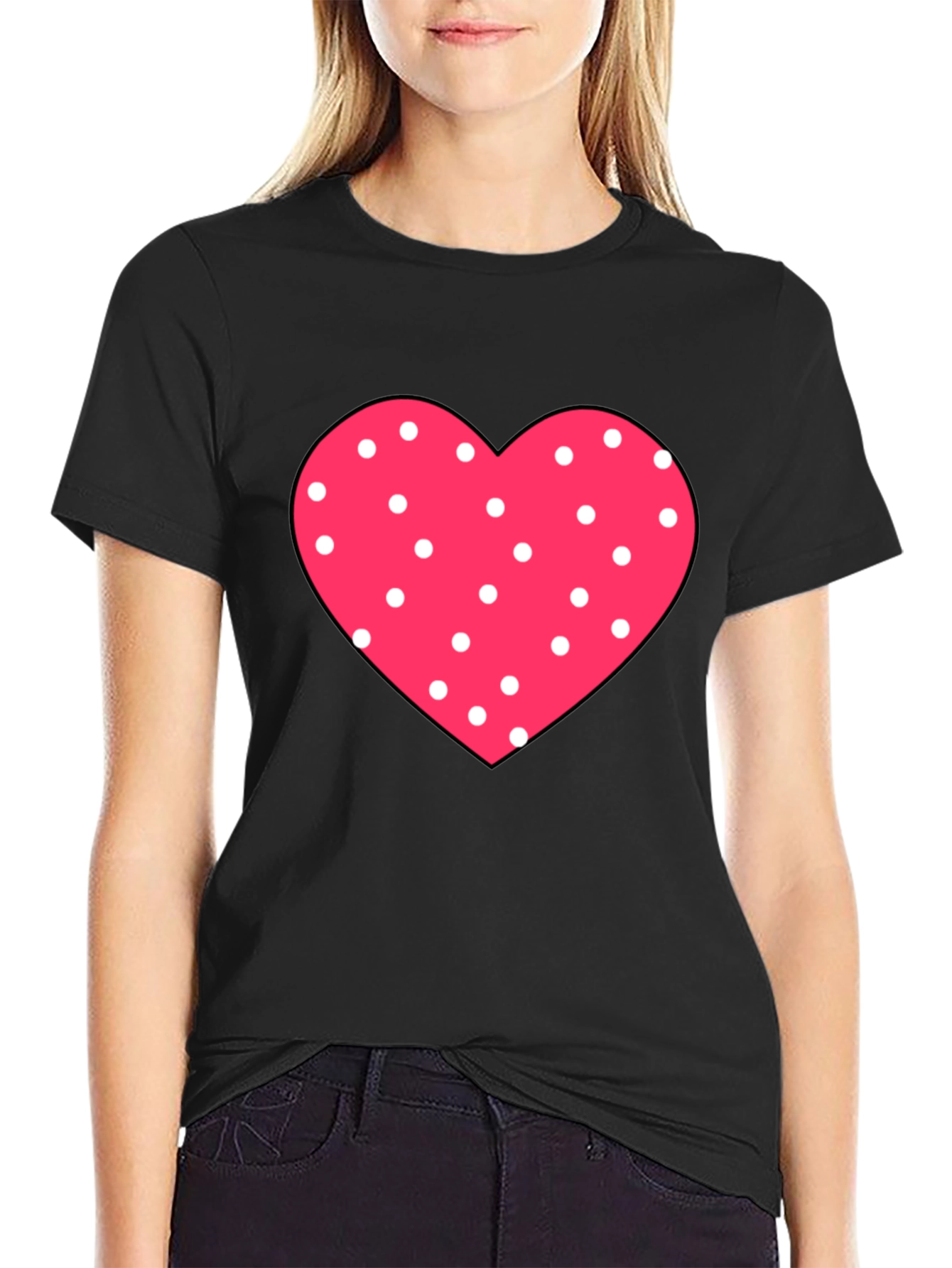Heart Polka Dot Black Tee