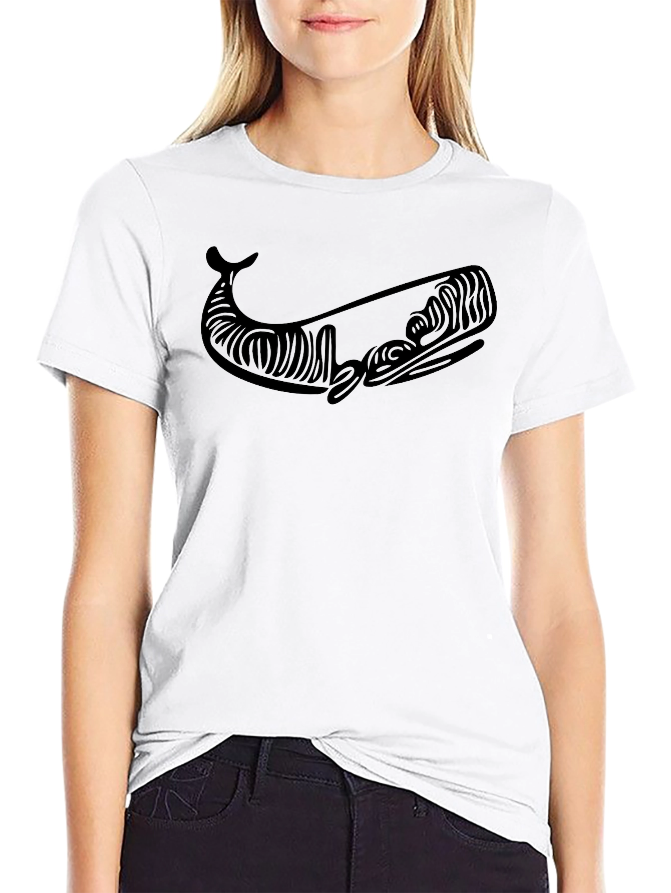 Black Whale Graphic Tee - Modern Tribal Style