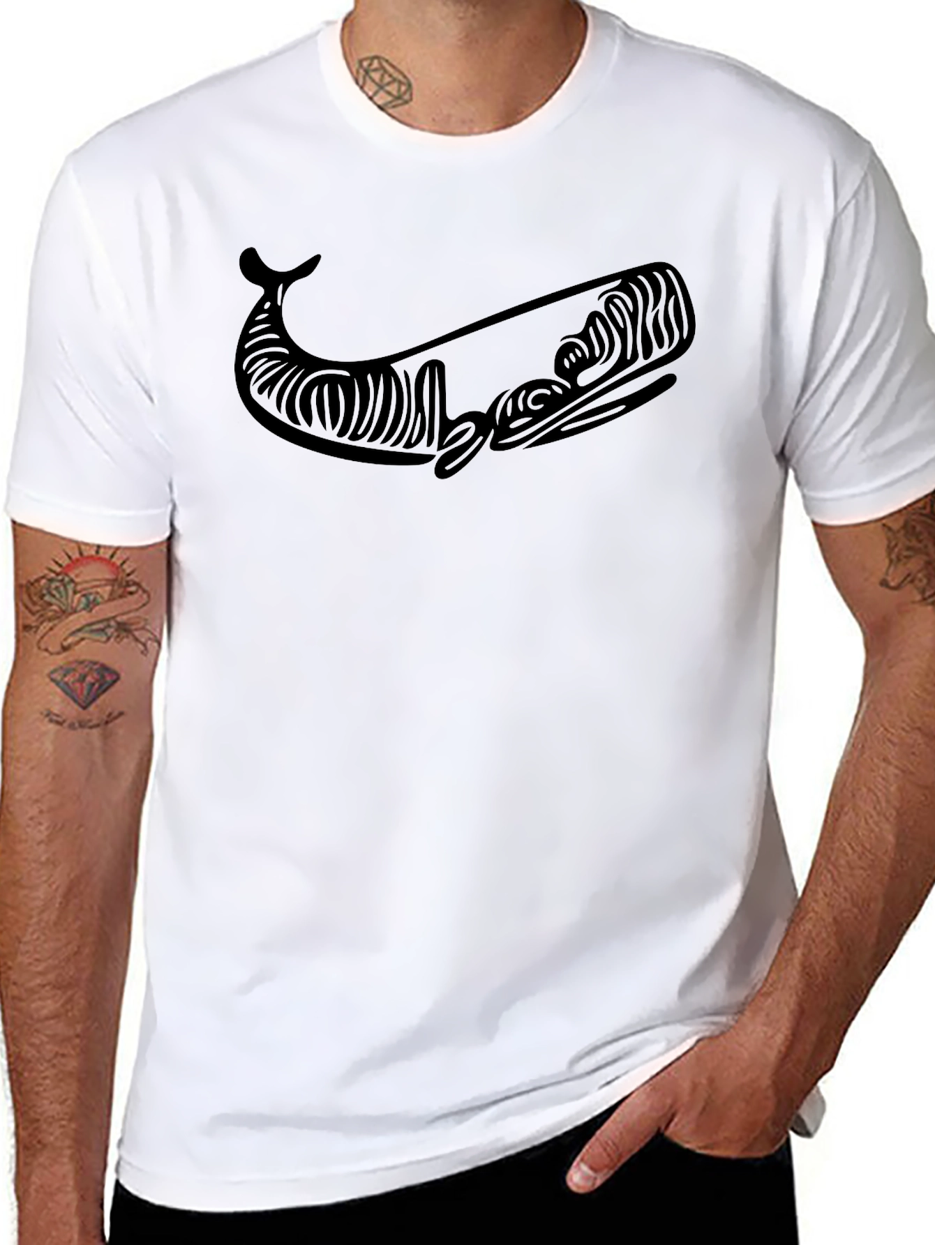 Black Whale Graphic Tee - Modern Tribal Style