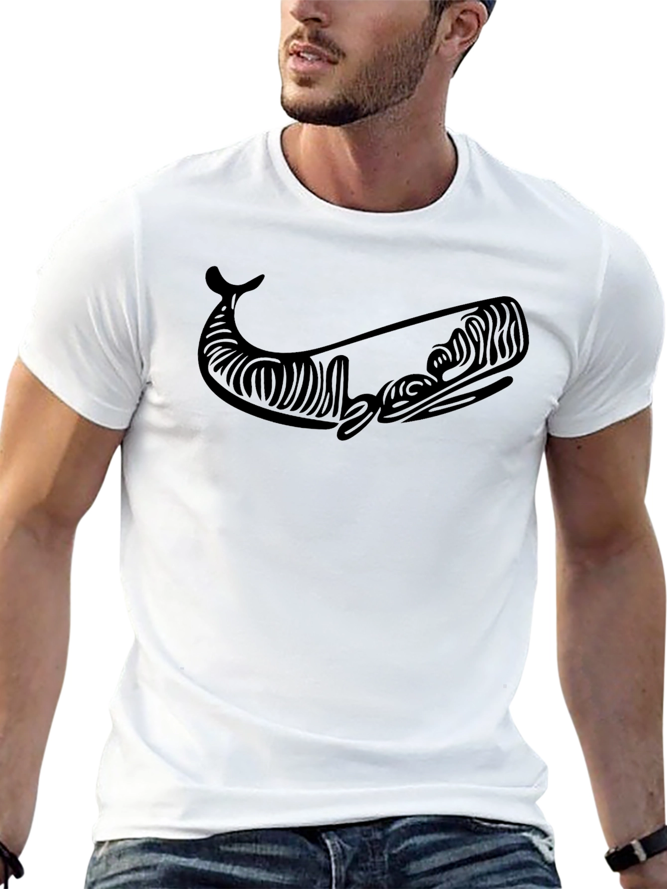 Black Whale Graphic Tee - Modern Tribal Style