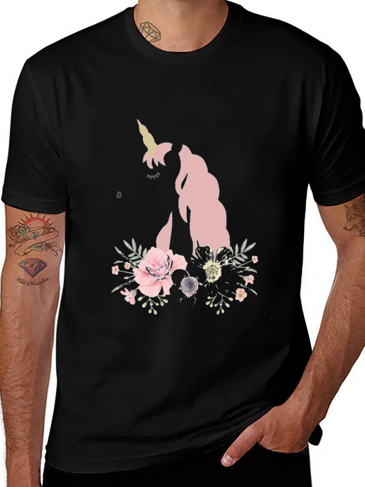 Floral Unicorn Black T-Shirt