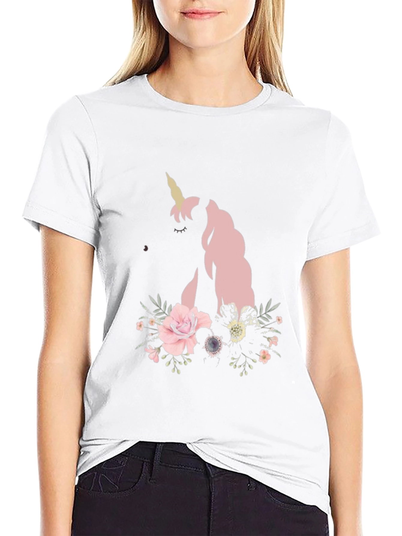 Floral Unicorn Black T-Shirt