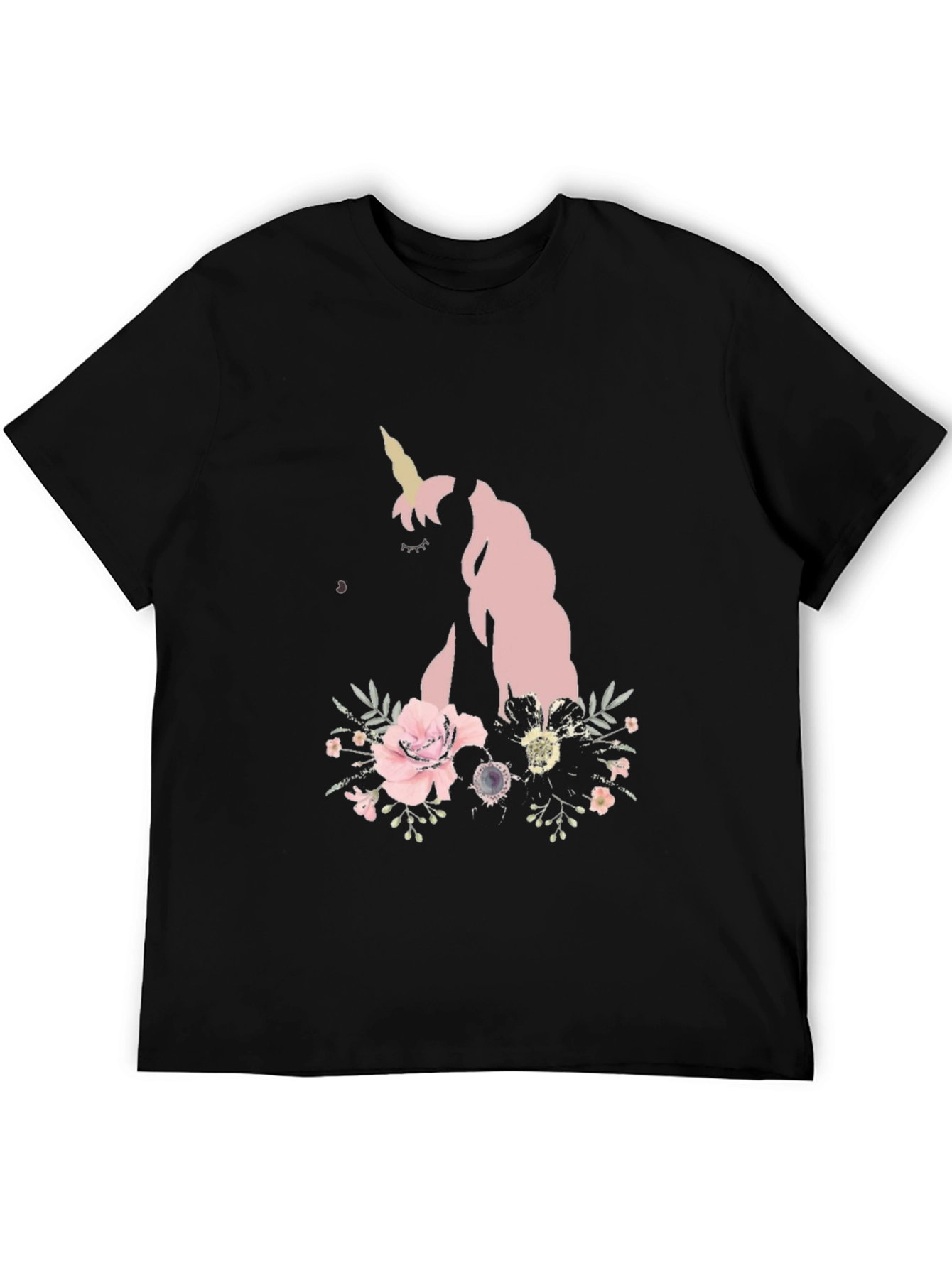 Floral Unicorn Black T-Shirt