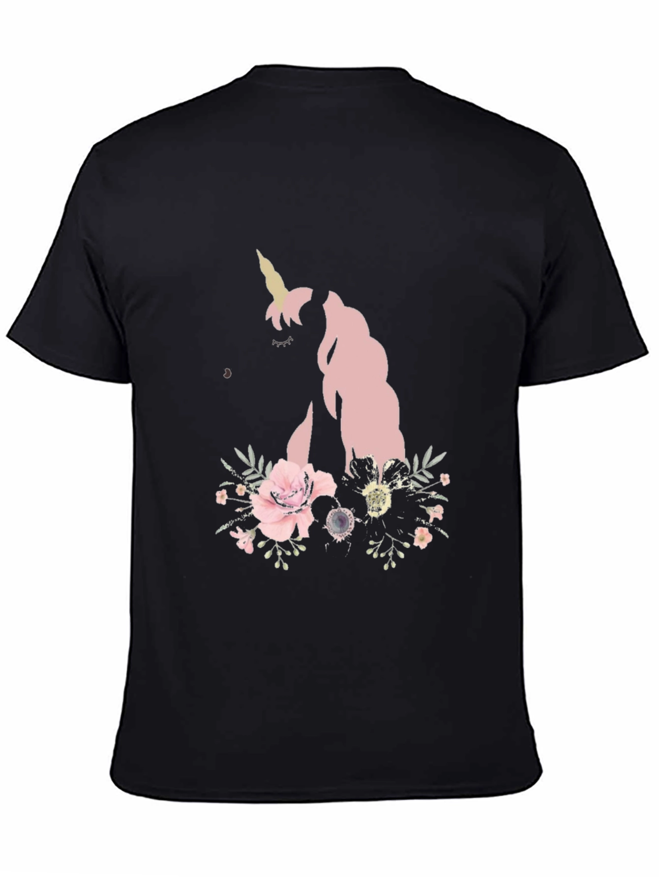 Floral Unicorn Black T-Shirt