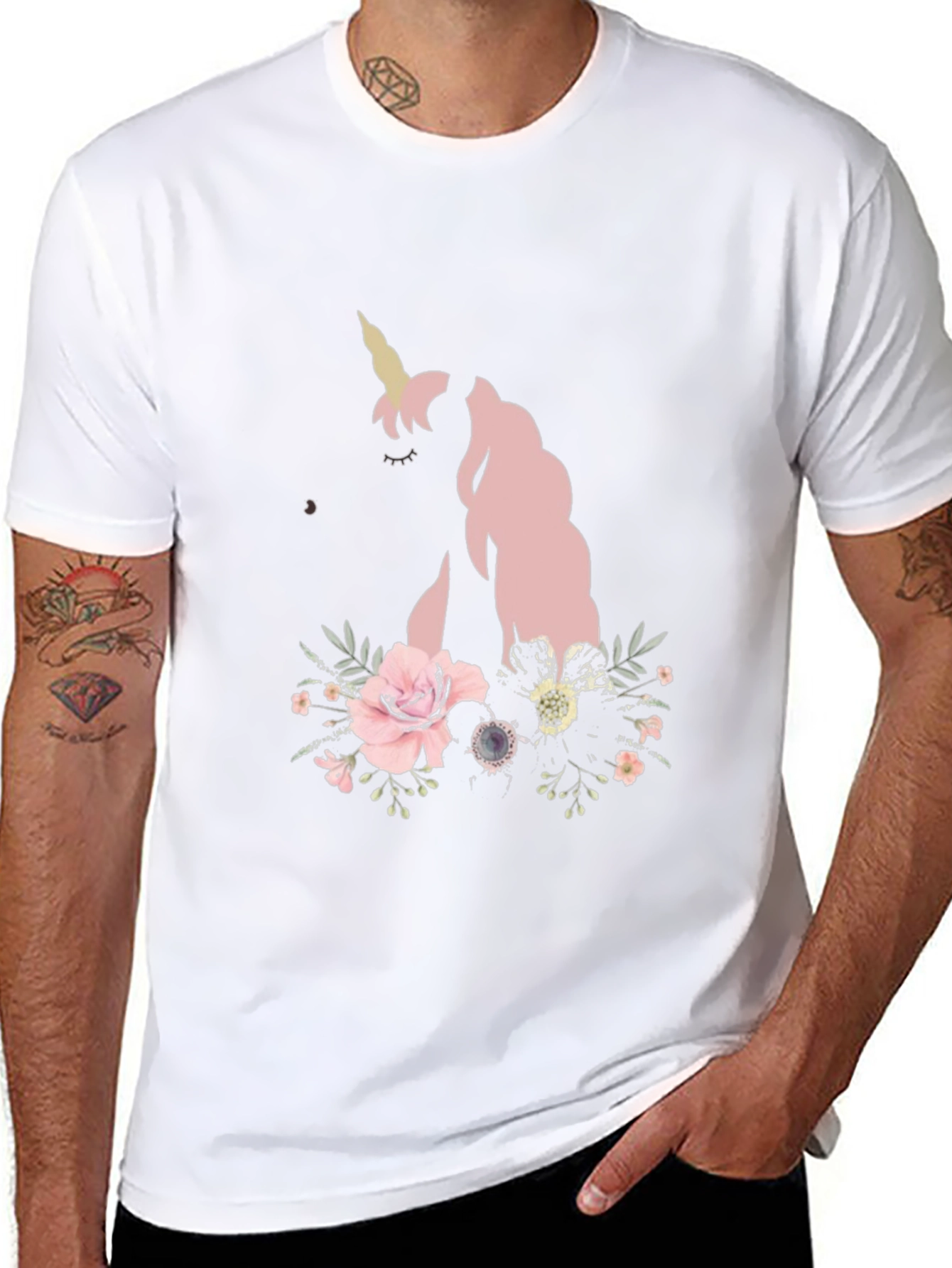 Floral Unicorn Black T-Shirt