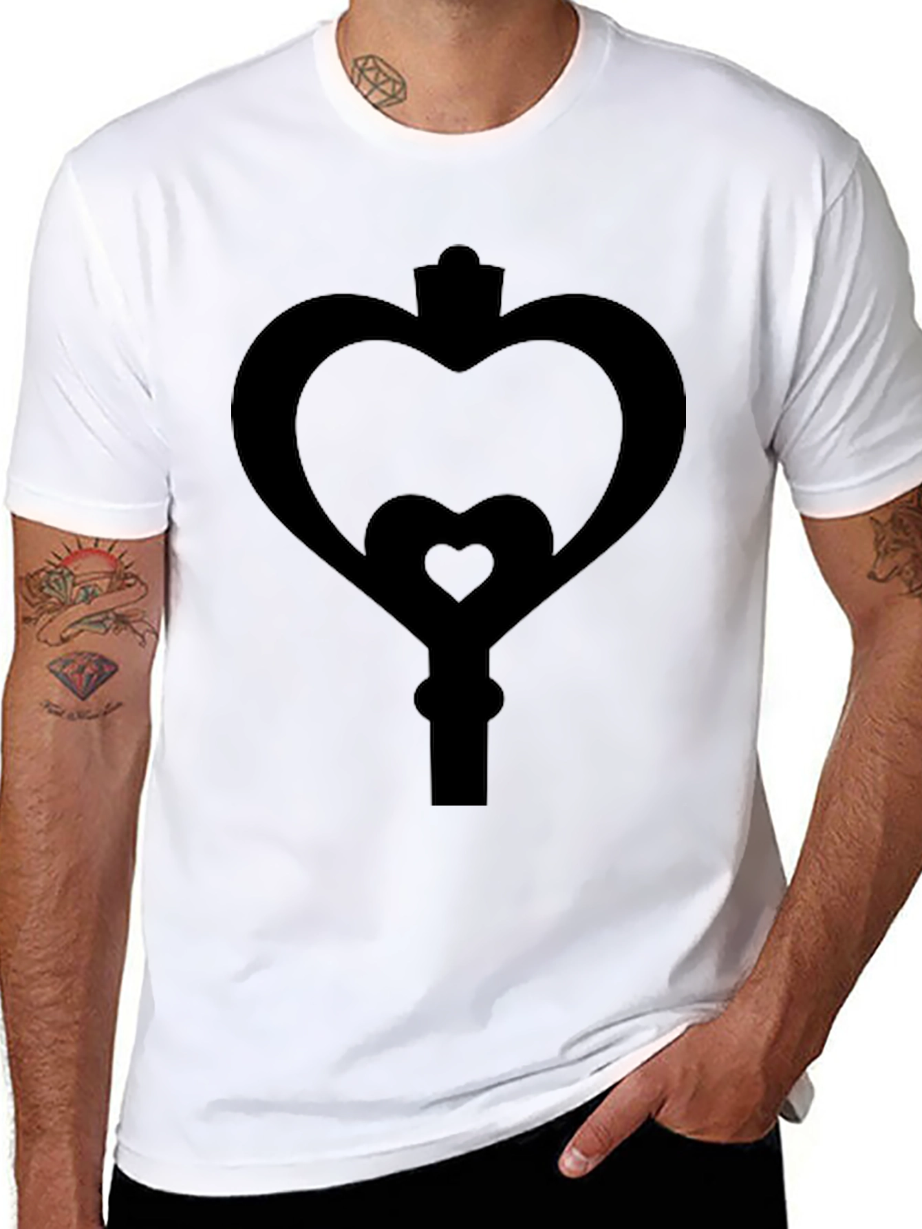 Heart Key Graphic Tee - Black Cotton Blend Shirt