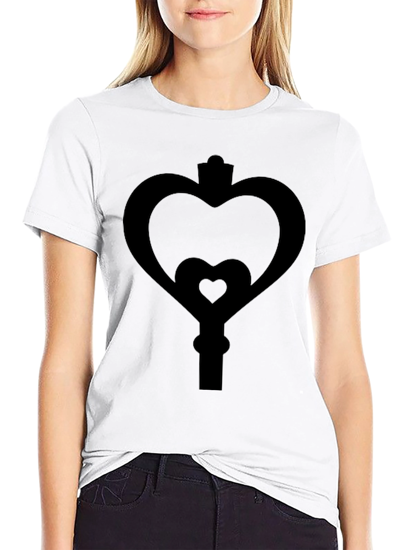 Heart Key Graphic Tee - Black Cotton Blend Shirt