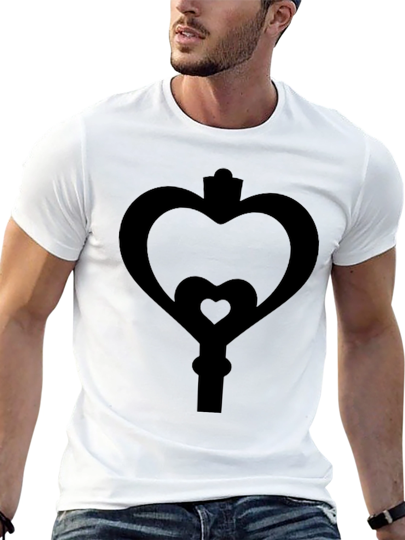 Heart Key Graphic Tee - Black Cotton Blend Shirt