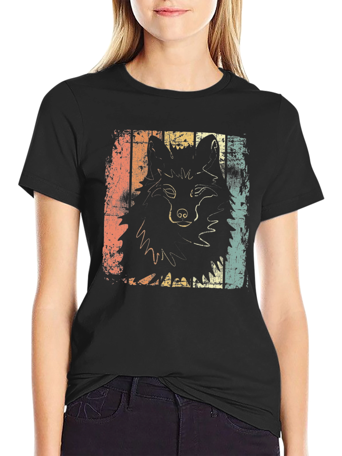 Retro Wolf Graphic Tee - Distressed Style