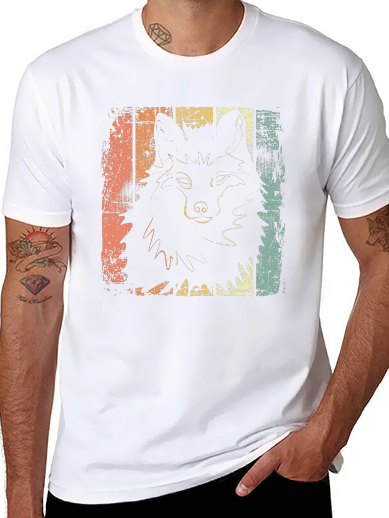 Retro Wolf Graphic Tee - Distressed Style