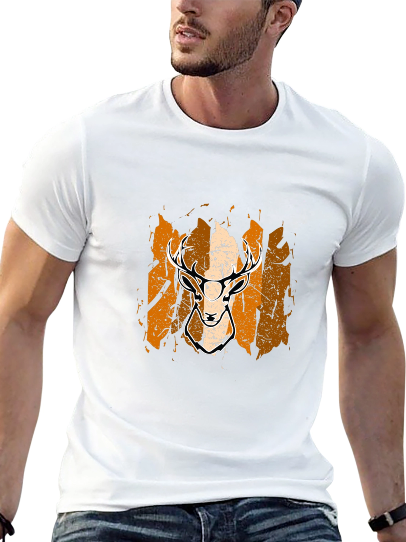 Deer Graphic Tee - Black Cotton Blend Casual Shirt