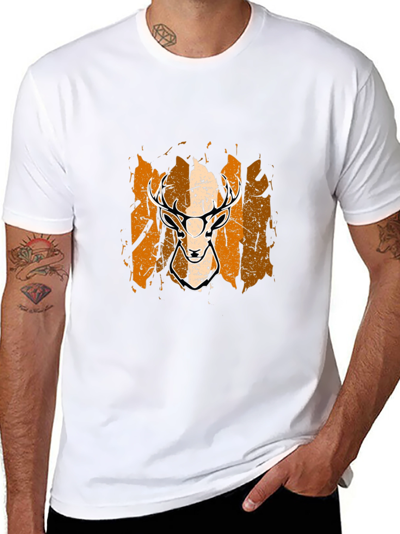 Deer Graphic Tee - Black Cotton Blend Casual Shirt