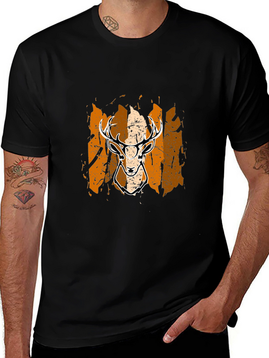 Deer Graphic Tee - Black Cotton Blend Casual Shirt