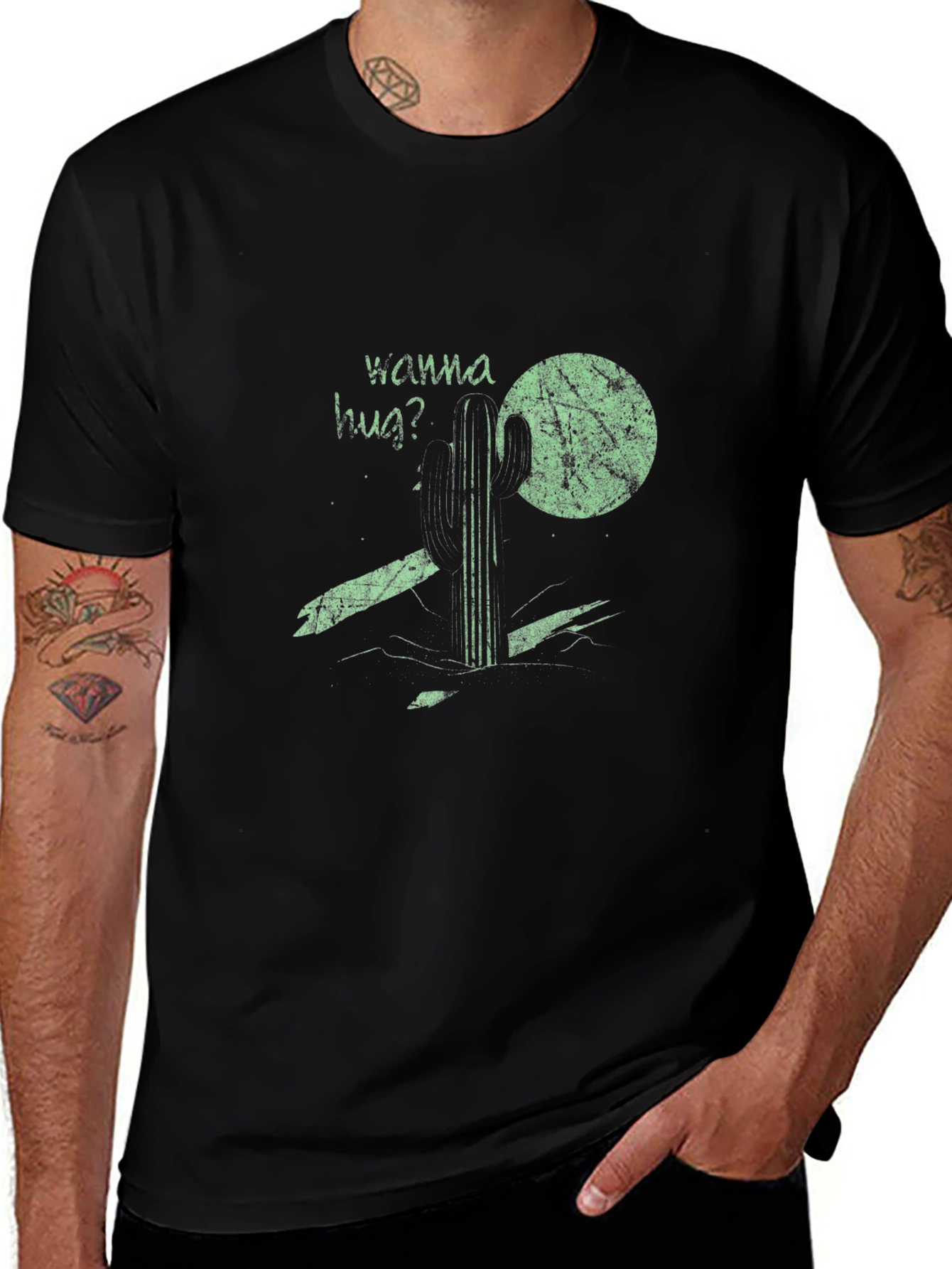 Wanna Hug? Cactus Graphic Tee - Black