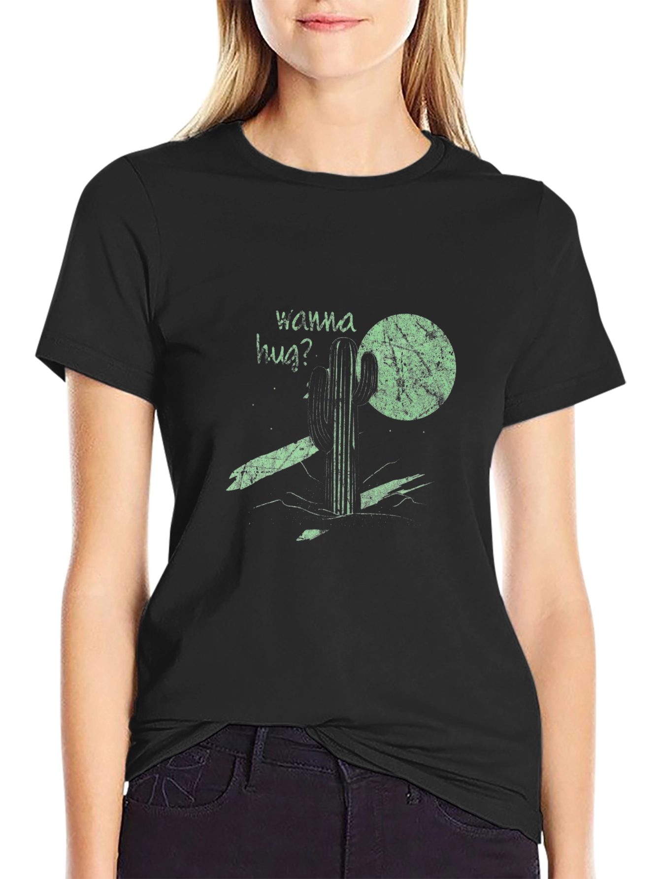 Wanna Hug? Cactus Graphic Tee - Black