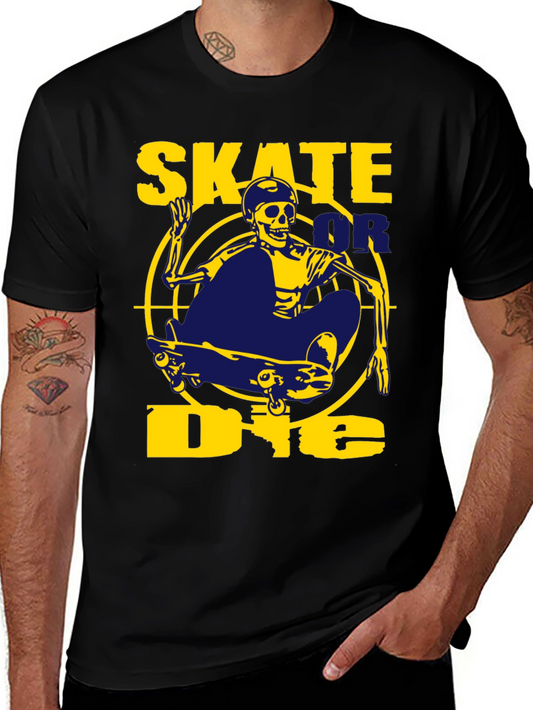 Skate or Die Graphic Tee - Skeleton Skateboard T-Shirt
