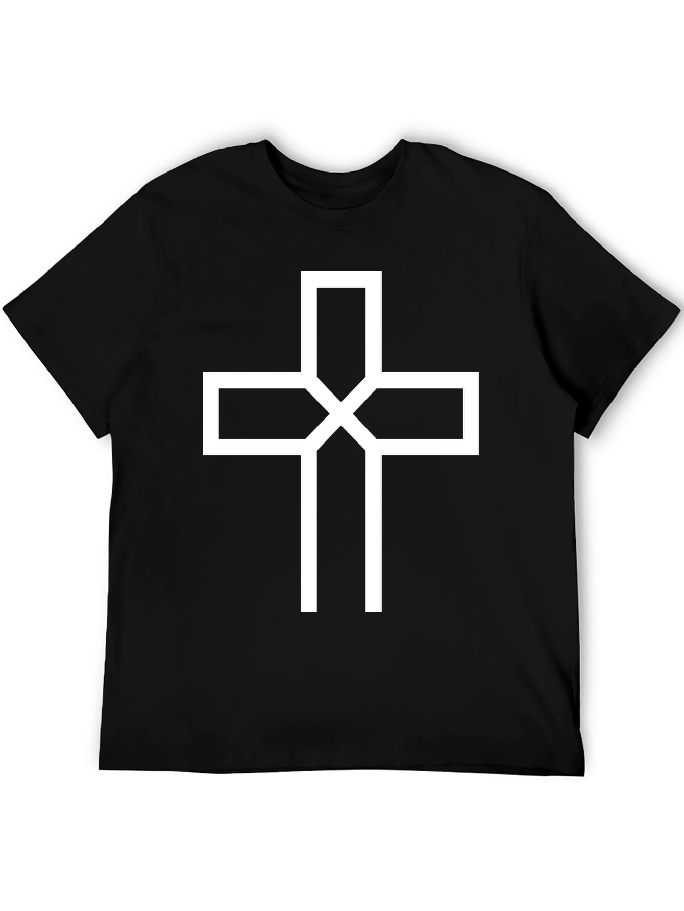 Modern White Cross Graphic Black T-Shirt