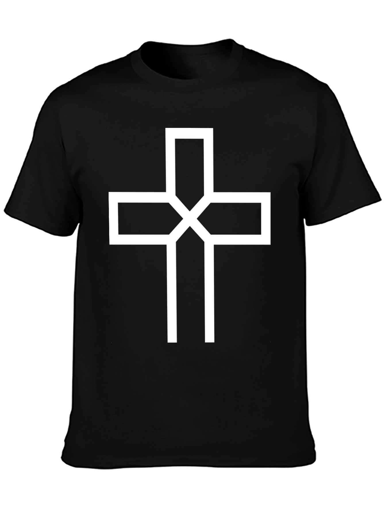 Modern White Cross Graphic Black T-Shirt