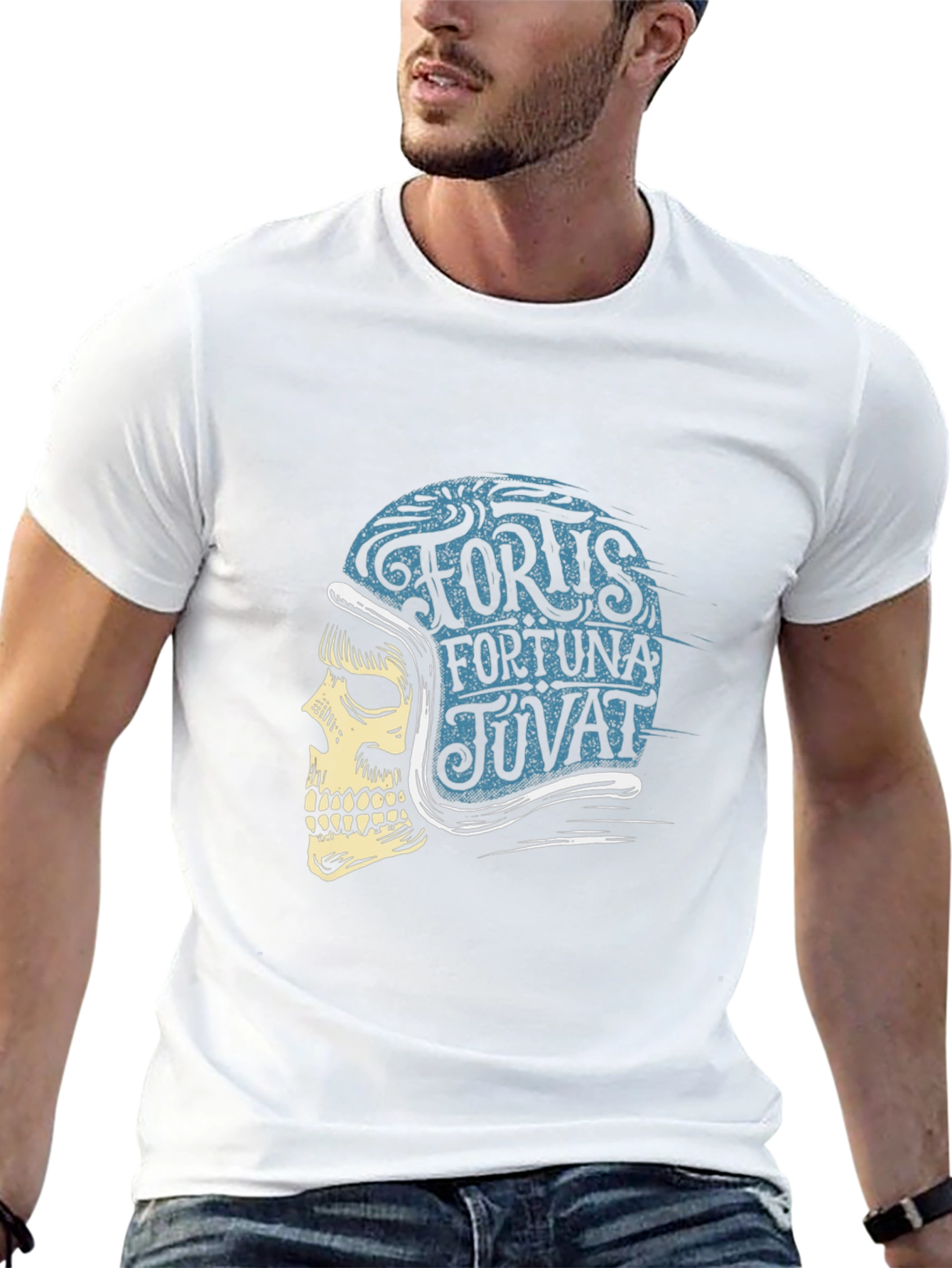 Skull Helmet T-Shirt: Fortis Fortuna Iuvat Design
