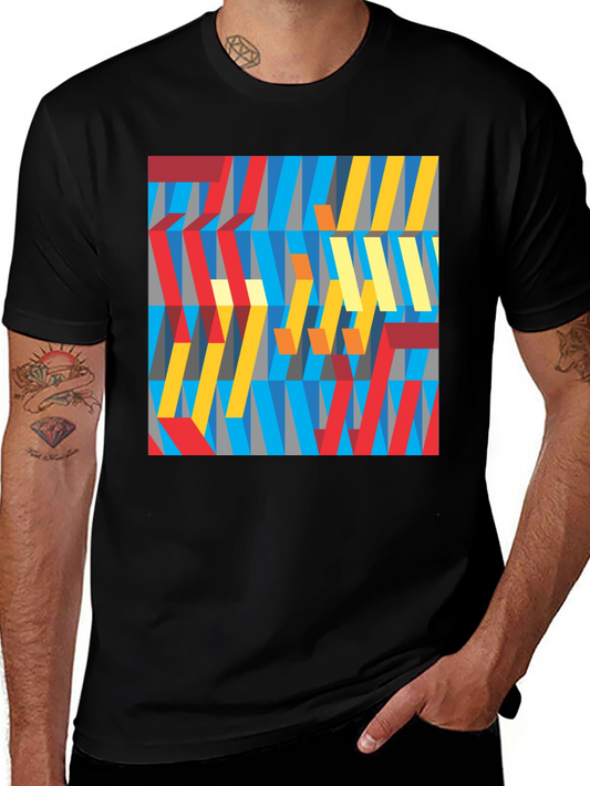 Abstract Geometric Pattern Graphic Tee - Black