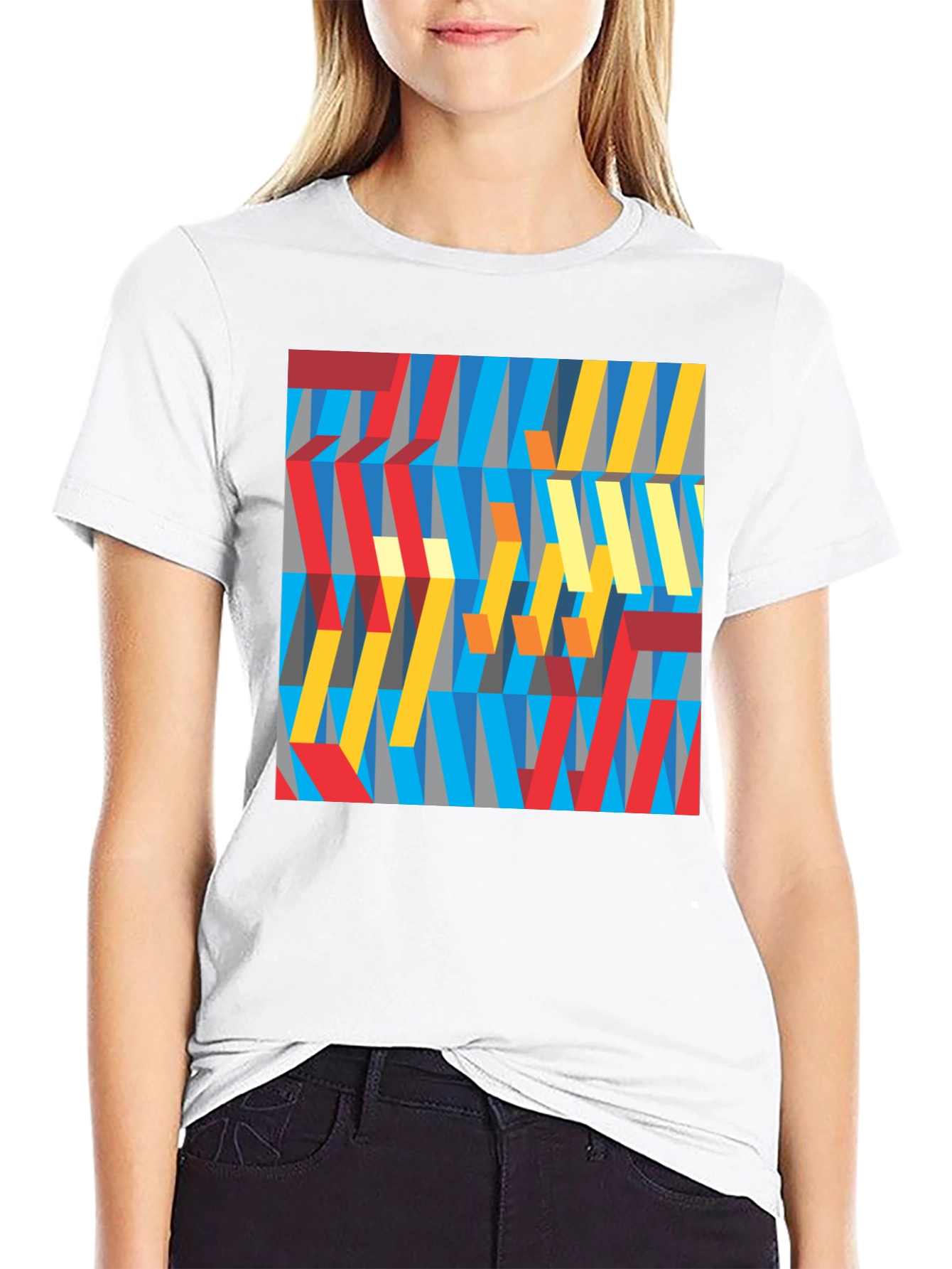 Abstract Geometric Pattern Graphic Tee - Black