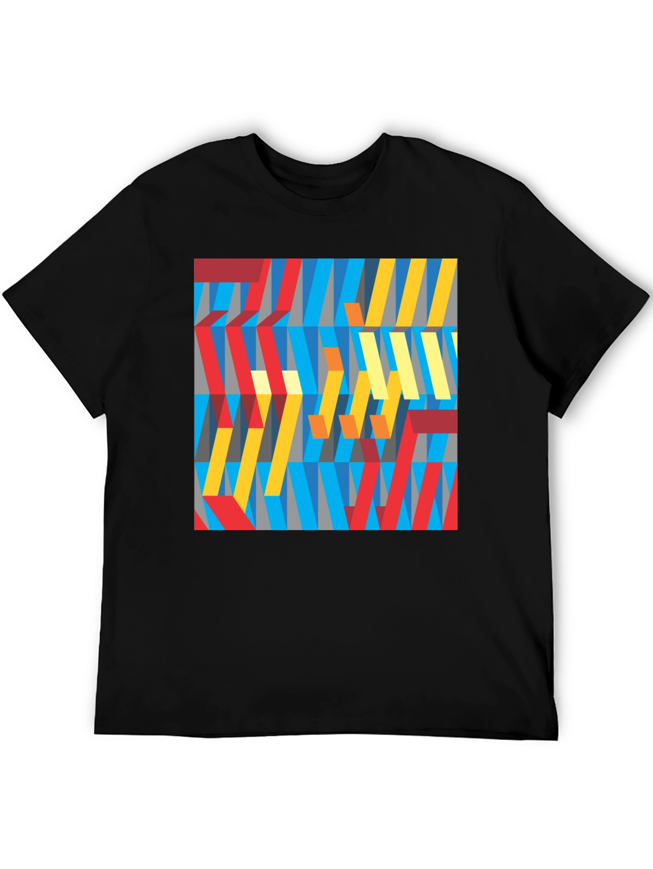 Abstract Geometric Pattern Graphic Tee - Black