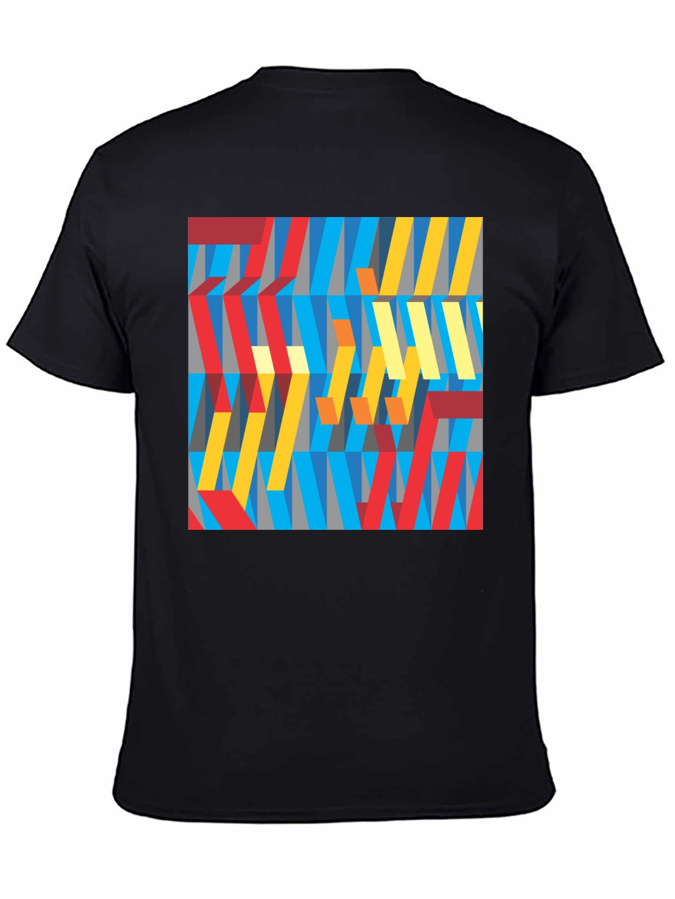 Abstract Geometric Pattern Graphic Tee - Black