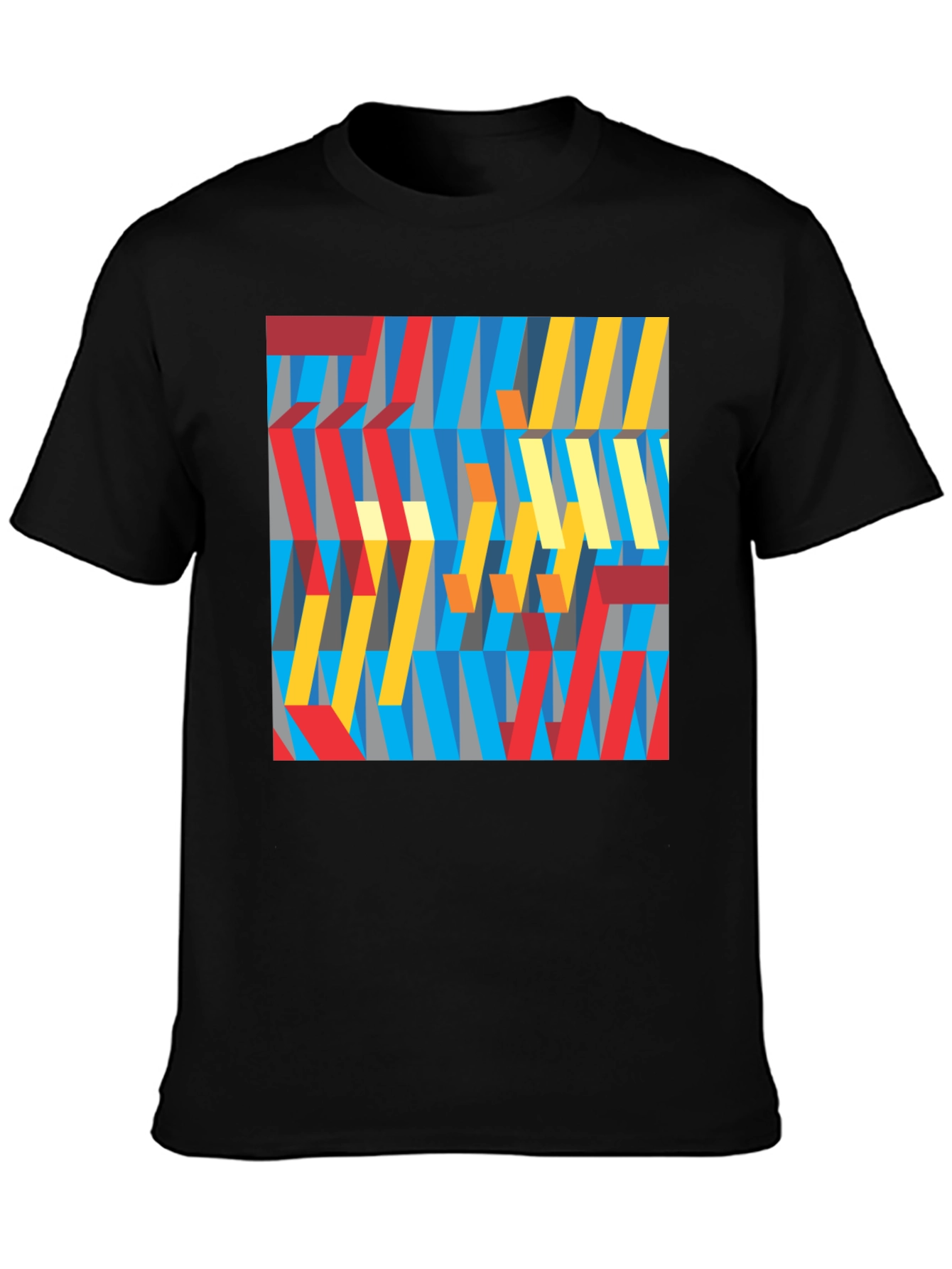 Abstract Geometric Pattern Graphic Tee - Black