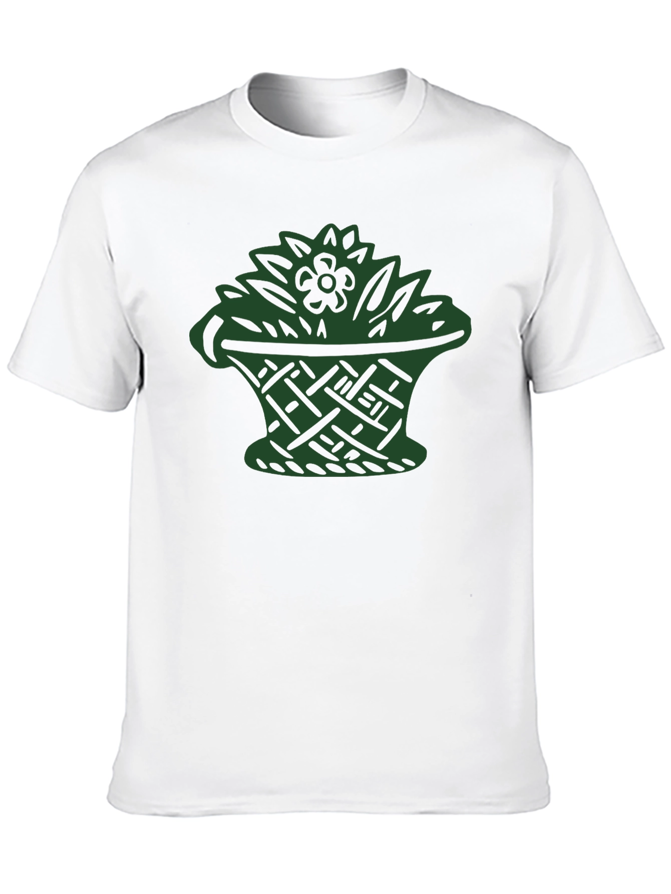 Black T-Shirt with Green Floral Basket Design