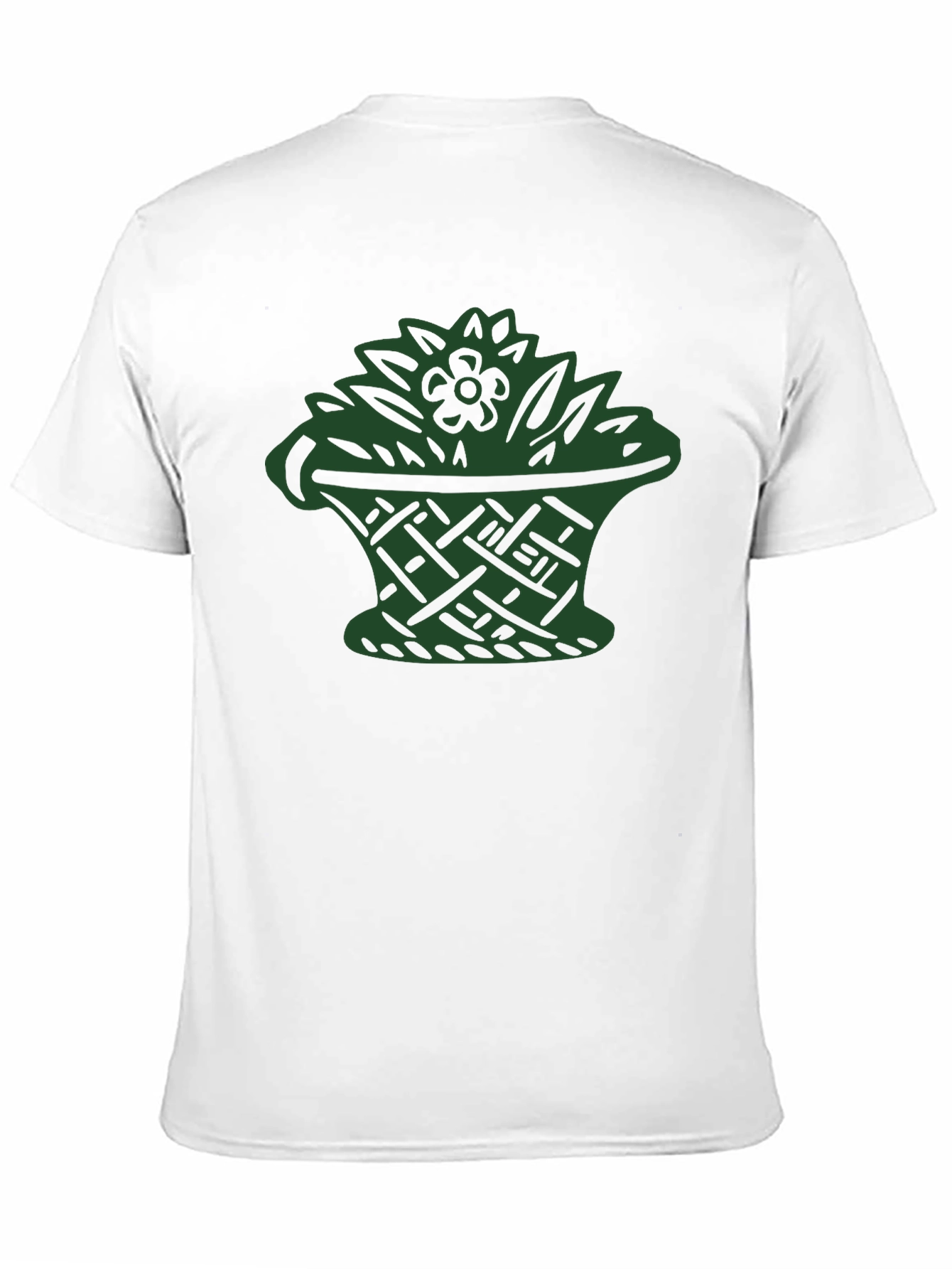 Black T-Shirt with Green Floral Basket Design