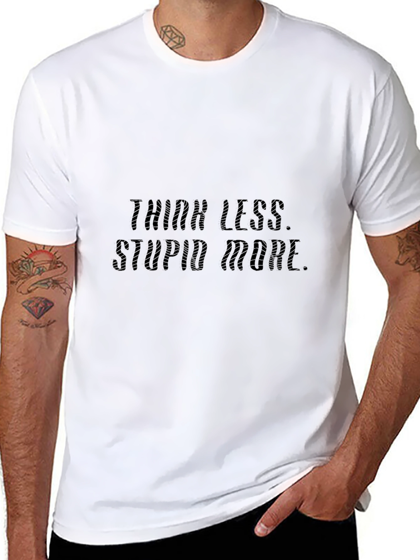 Think Less Stupid More Black Graphic Tee