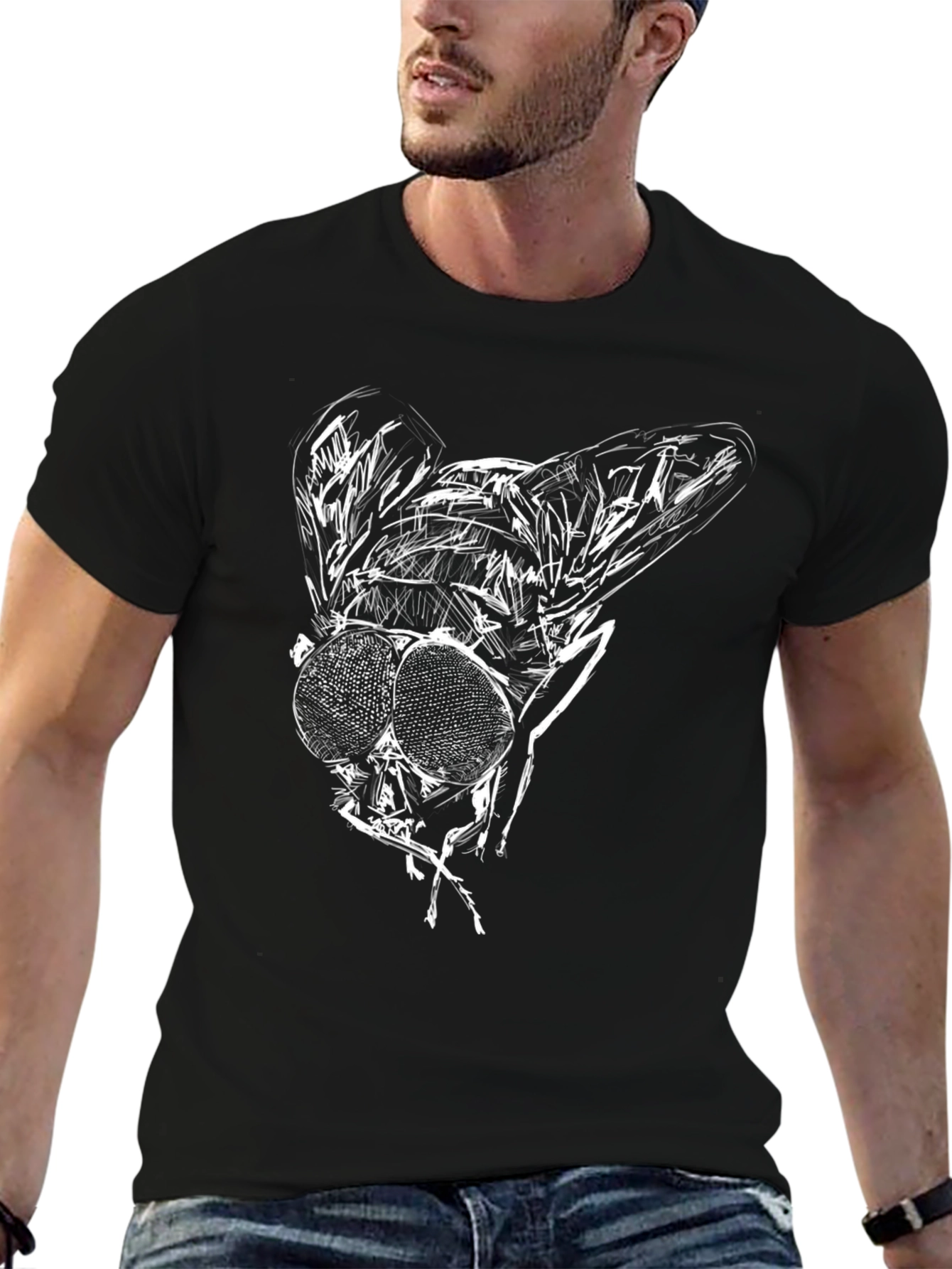 Fly Graphic Black Tee - Unique Insect Print