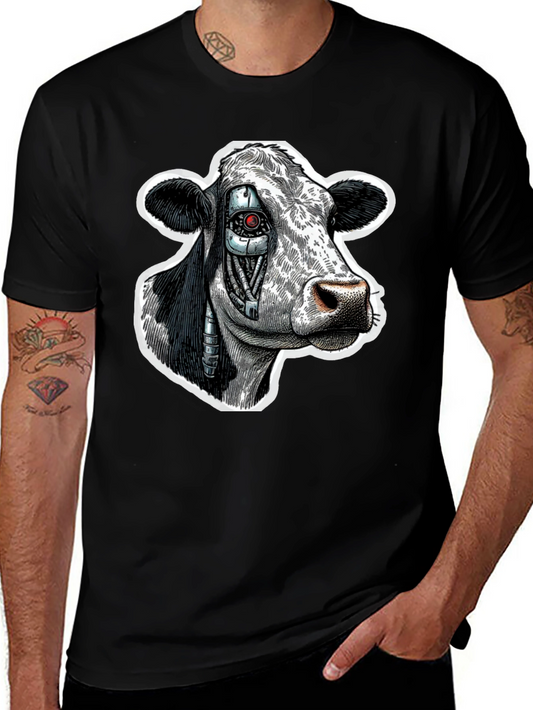 Cyborg Cow Graphic T-Shirt - Black