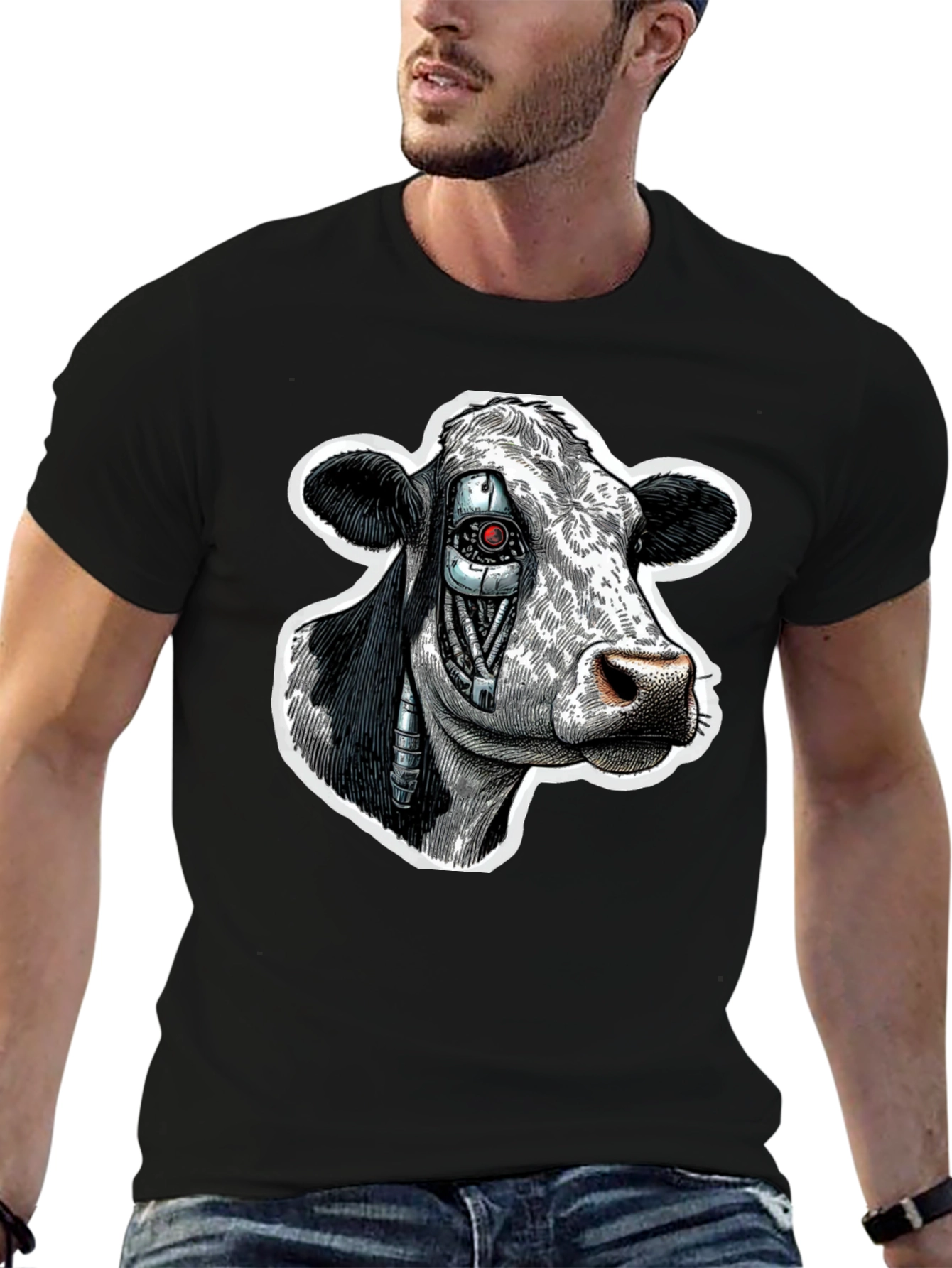 Cyborg Cow Graphic T-Shirt - Black