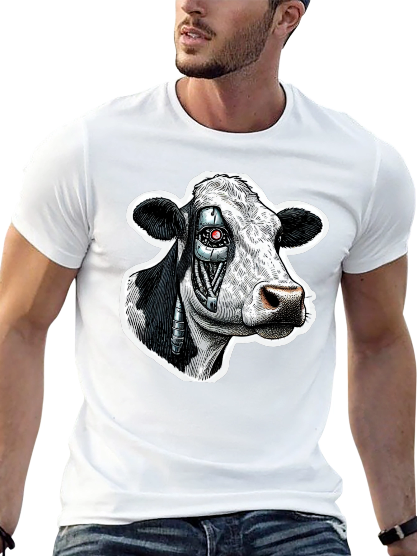 Cyborg Cow Graphic T-Shirt - Black