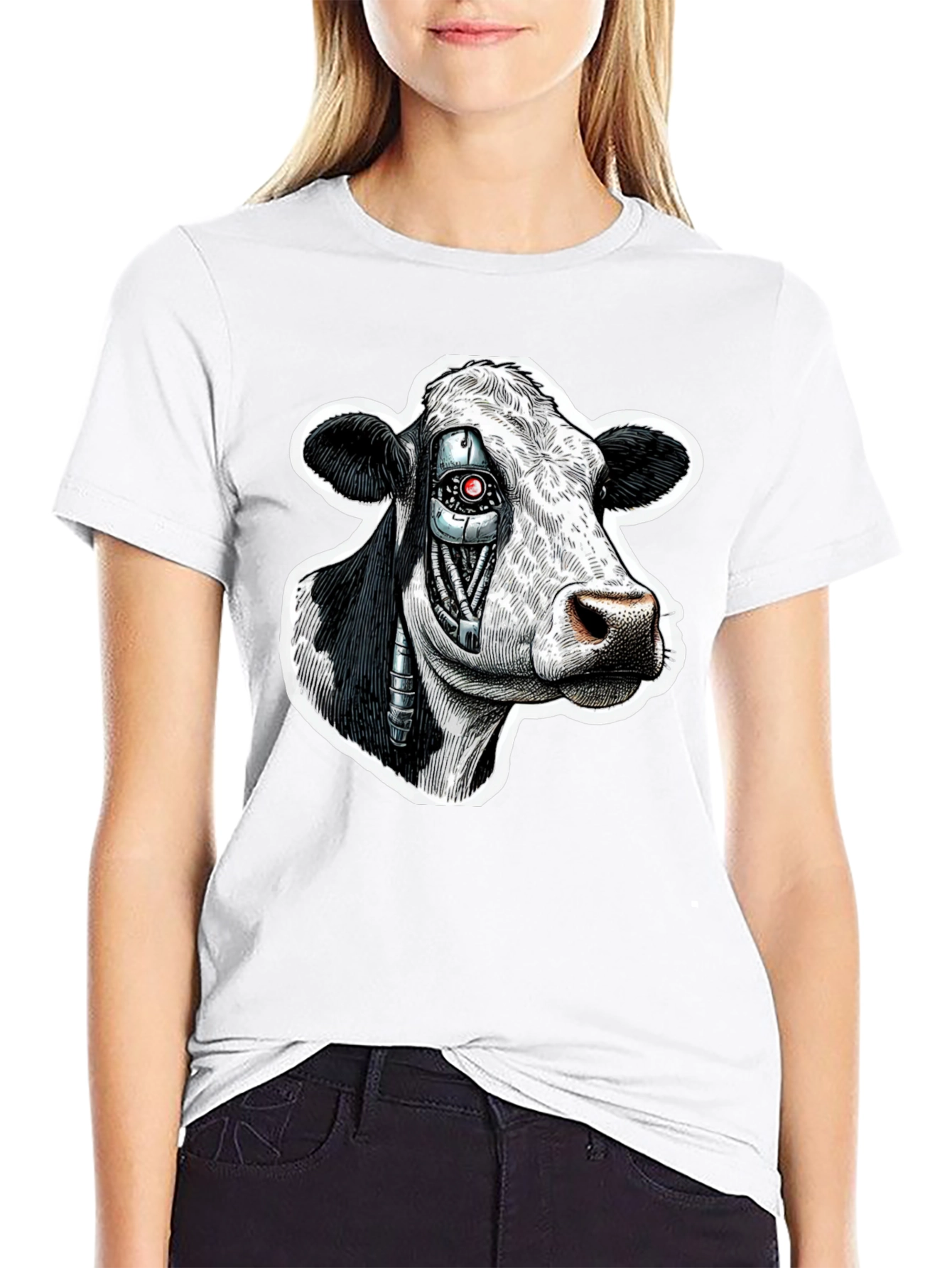 Cyborg Cow Graphic T-Shirt - Black